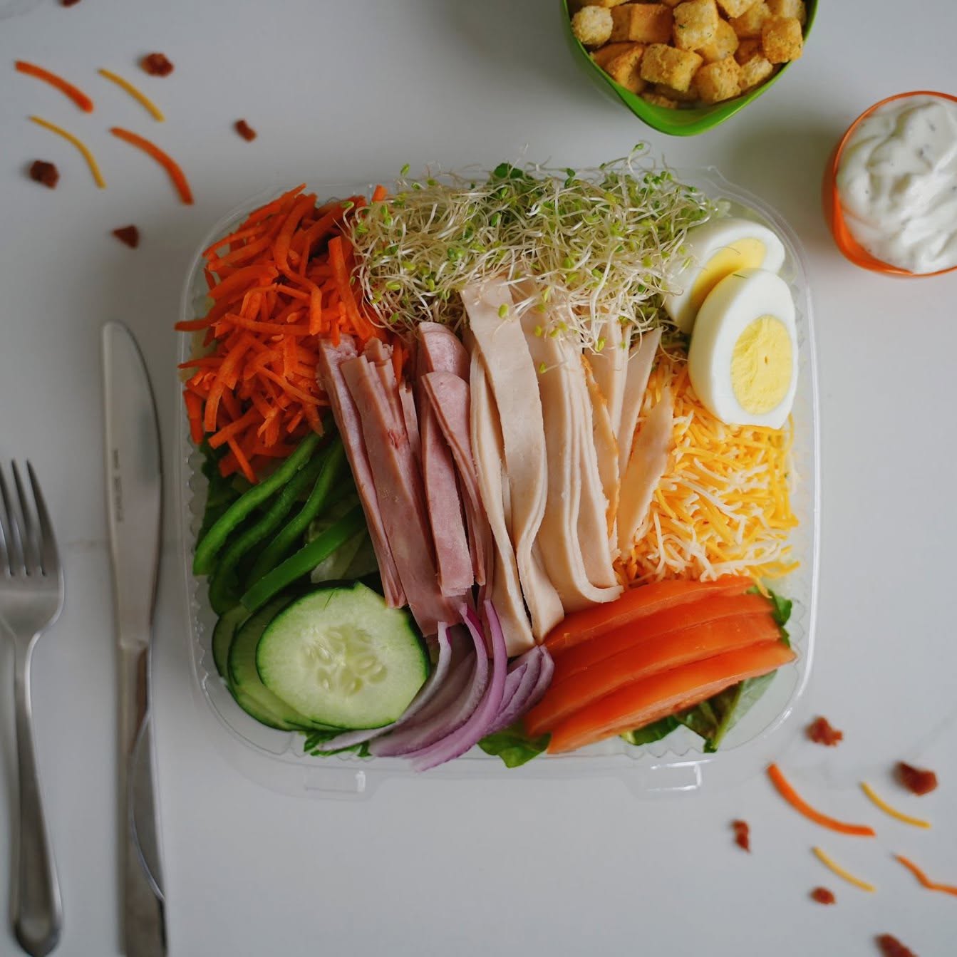 Chef Salad with turkey, ham, egg, cheddar and fresh vegetables